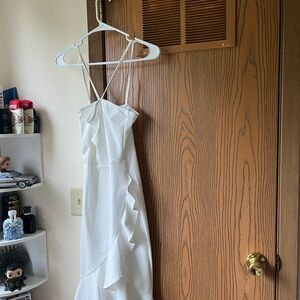 Shein White Ruffled Dress With Criss Cross Back Size S